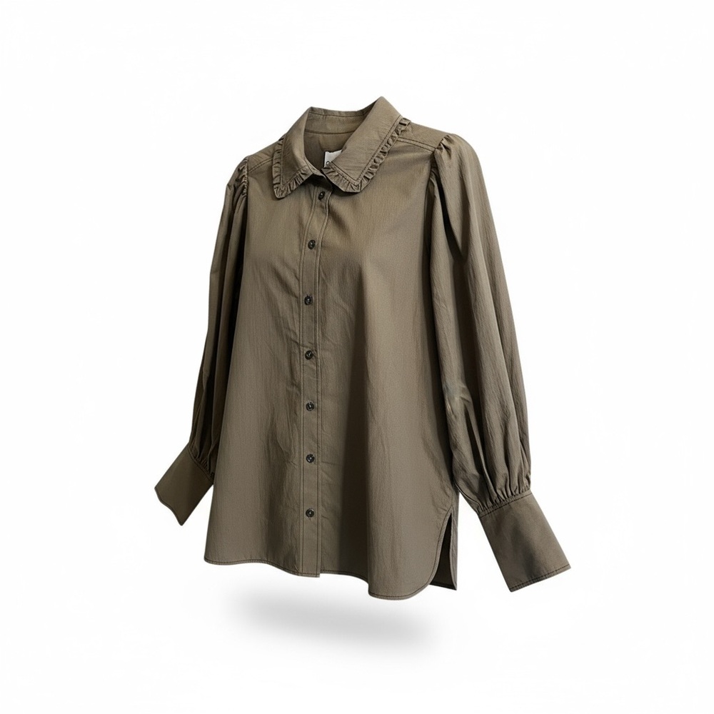 NWT Ganni Ruffled Collar Oversized Button Down Shirt Size 38 US 6 - Picture 2 of 8